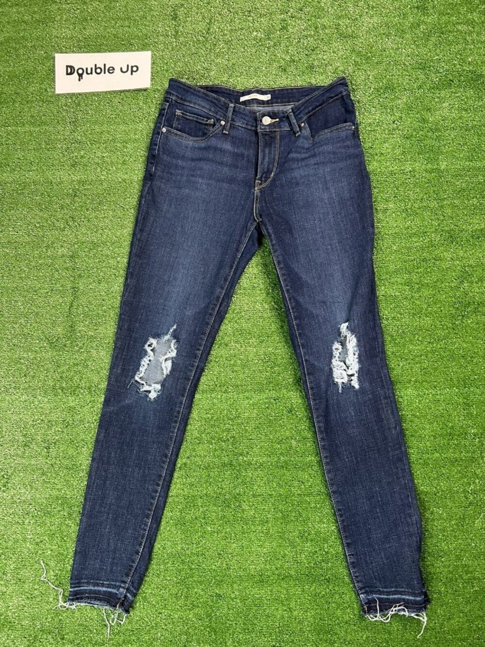 Levis 711 Women Size 30X30 Skinny Dark Blue Denim Jeans Ripped